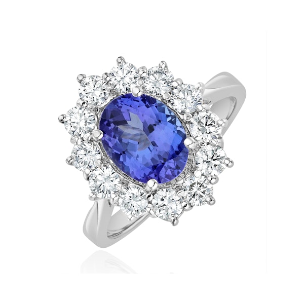 Tanzanite 1.7ct And Lab Diamond 1ct Cluster Ring in 18K White Gold - Image 1