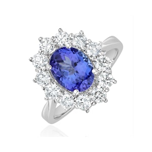 Tanzanite 1.7ct And Lab Diamond 1ct Cluster Ring in 18K White Gold