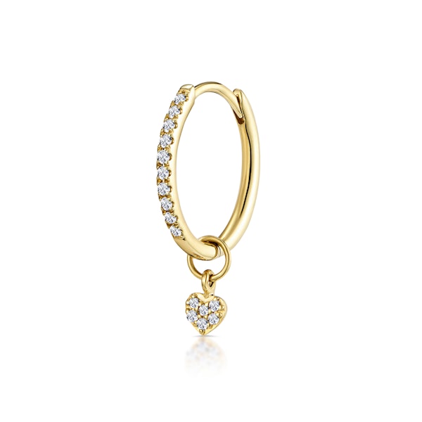 SINGLE Stellato Diamond Huggie Heart Charm Earring 0.11ct in 9K Gold - Image 1