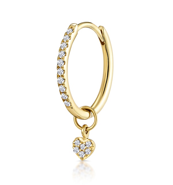 SINGLE Stellato Diamond Hoop Heart Charm Earring 0.11ct in 9K Gold - image 1