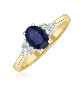 Sapphire 7 x 5mm And Diamond 18K Gold Ring