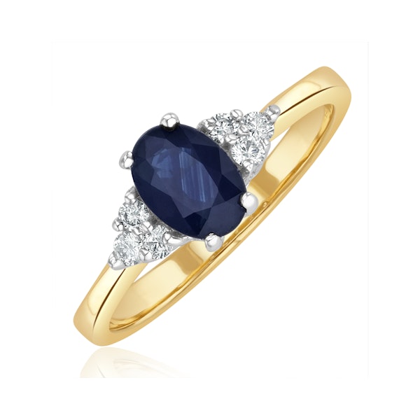 Sapphire 7 x 5mm And Diamond 18K Gold Ring - Image 1