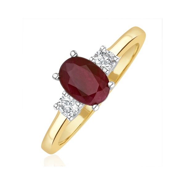 Ruby 7 x 5mm And Diamond 18K Gold Ring - Image 1