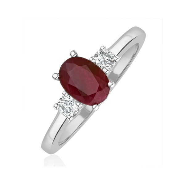 18K White Gold Diamond Ruby Ring 7 x 5mm Oval - N4334Y - Image 1