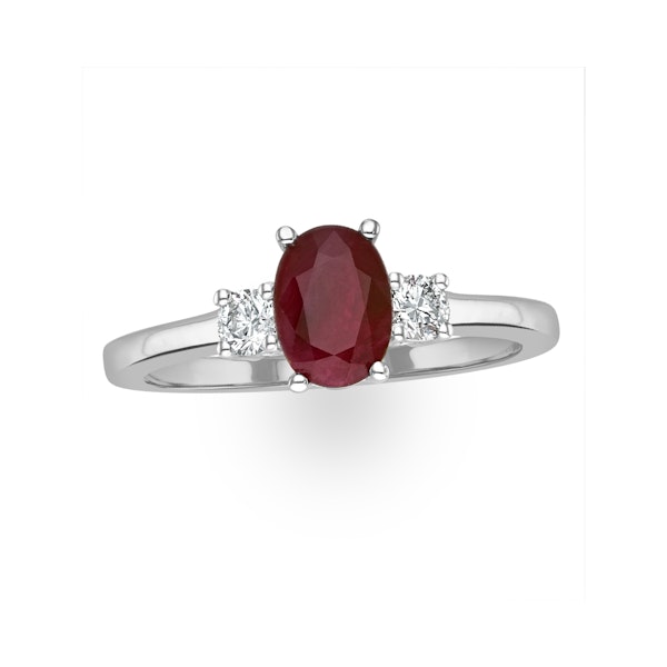 18K White Gold Diamond Ruby Ring 7 x 5mm Oval - N4334Y - Image 2