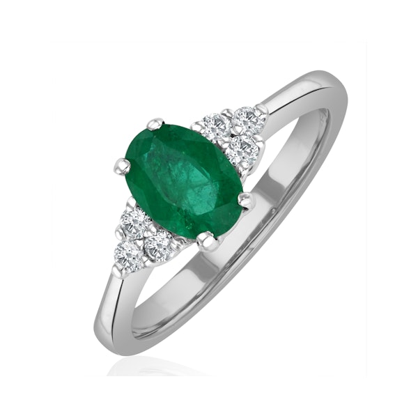 Emerald 0.75ct And Diamond 18K White Gold Ring - Image 1