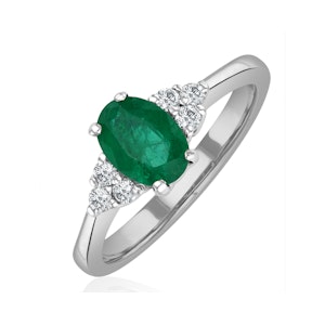 Emerald 0.75ct And Diamond 18K White Gold Ring