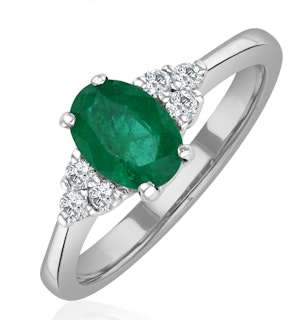 Emerald 0.75ct And Diamond 18K White Gold Ring
