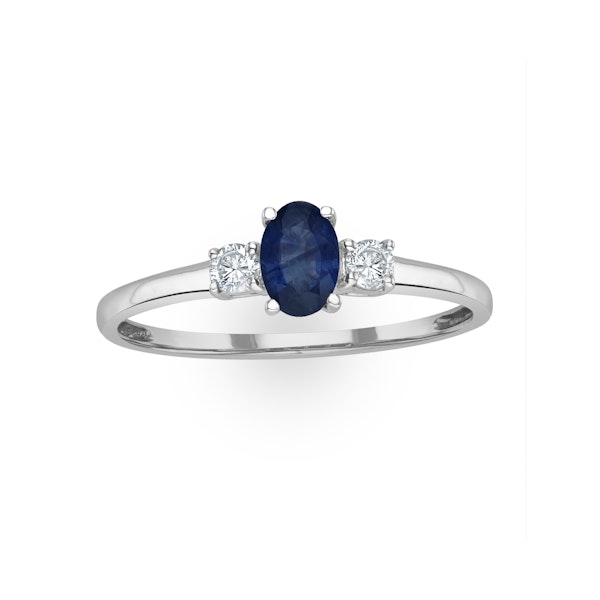 Sapphire 6 x 4mm And Diamond 18K White Gold Ring - Image 2
