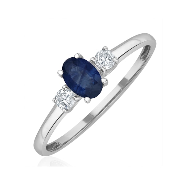 Sapphire 6 x 4mm And Diamond 18K White Gold Ring - Image 1