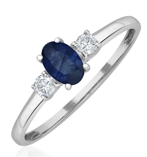 Sapphire 6 x 4mm And Diamond 18K White Gold Ring