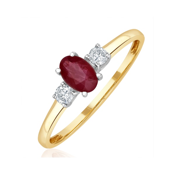 Ruby 6 x 4mm And Diamond 18K Gold Ring N4313 - Image 1