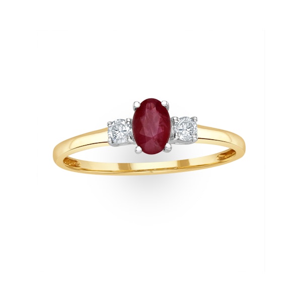 Ruby 6 x 4mm And Diamond 18K Gold Ring N4313 - Image 2