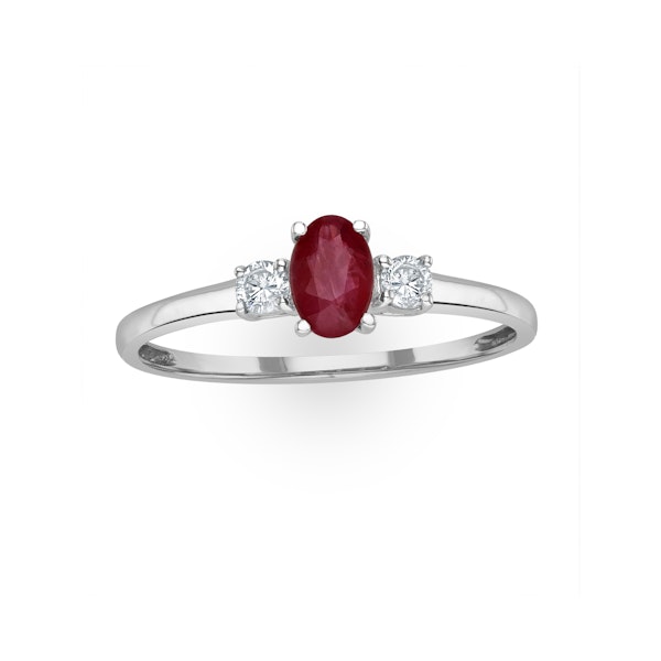 Ruby 6 x 4mm And Diamond 18K White Gold Ring N4313Y - Image 2