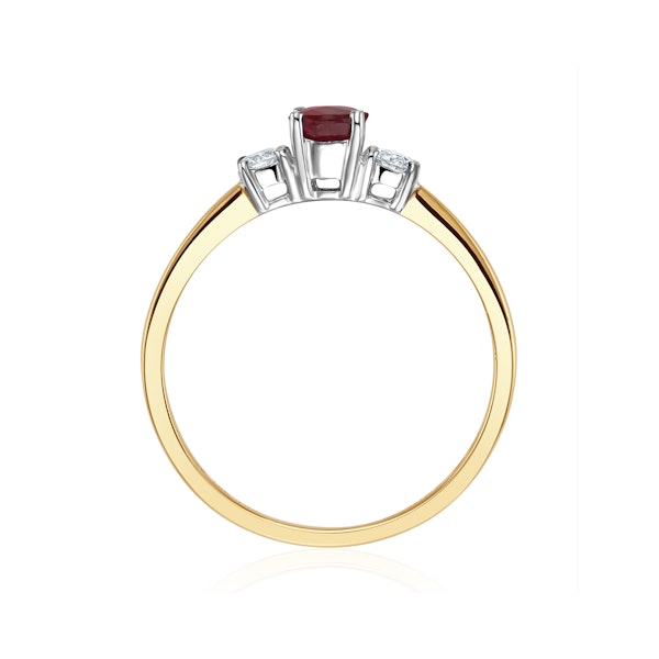Ruby 6 x 4mm And Diamond 18K Gold Ring N4313 - Image 3