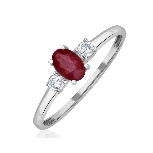 Ruby 6 x 4mm And Diamond 18K White Gold Ring N4313Y - Image 1