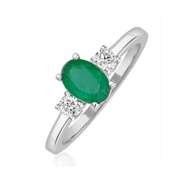 Emerald 0.75ct And Diamond 18K White Gold Ring N4316Y - Image 1