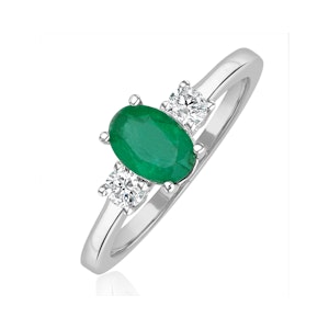 Emerald 0.75ct And Diamond 18K White Gold Ring N4316Y
