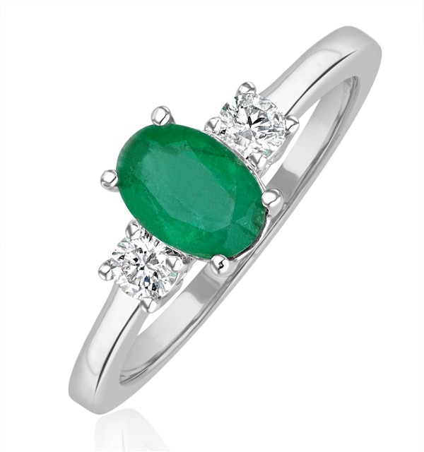 Emerald 0.75ct And Diamond 18K White Gold Ring  N4316Y - image 1