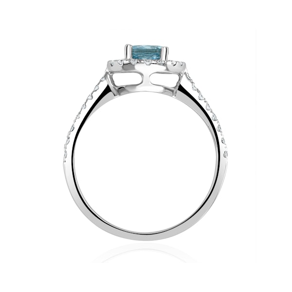 Halo Aquamarine 0.50CT And Diamond 18K White Gold Ring - Image 3