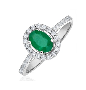 Emerald 0.70ct And Diamond 18K White Gold Ring