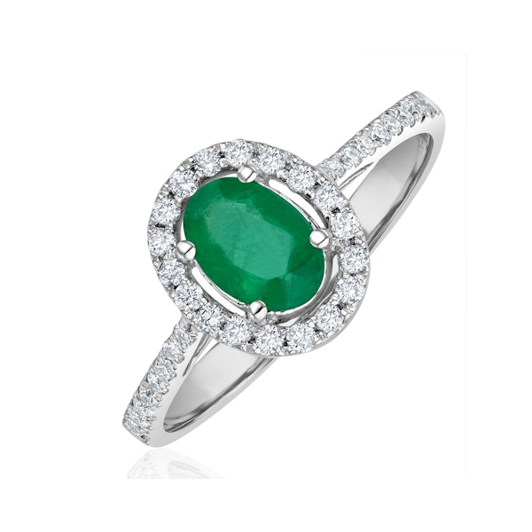 Emerald 0.70ct And Diamond 18K White Gold Ring - Image 1