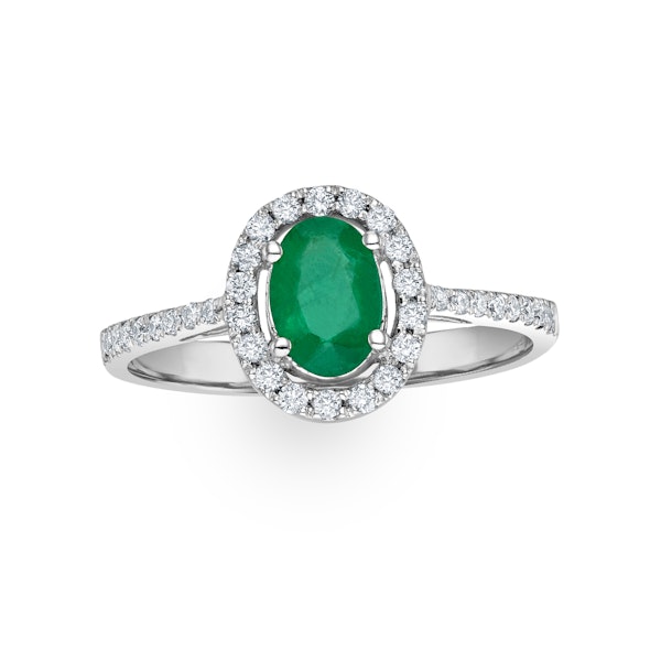 Emerald 0.70ct And Diamond 18K White Gold Ring - Image 2