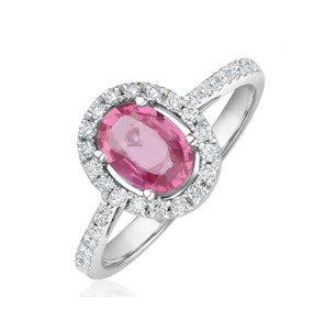 18K White Gold Diamond and Pink Sapphire Oval Ring 0.30ct