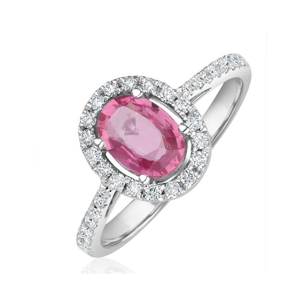 18K White Gold Diamond and Pink Sapphire Oval Ring 0.30ct - Image 1