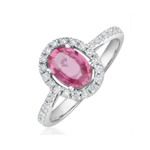 18K White Gold Diamond and Pink Sapphire Oval Ring 0.30ct