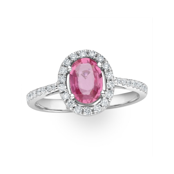 18K White Gold Diamond and Pink Sapphire Oval Ring 0.30ct - Image 2