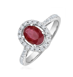 Ruby and Diamond Halo Ring Set in 18K White Gold