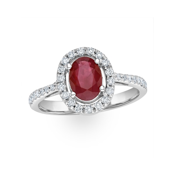 Ruby and Diamond Halo Ring Set in 18K White Gold - Image 2