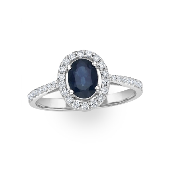 Blue Sapphire and Diamond Halo Ring Set in 18K White Gold - Image 2