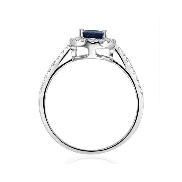 Blue Sapphire and Diamond Halo Ring Set in 18K White Gold - Image 3