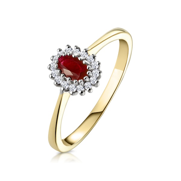 Ruby 5 x 3mm And Diamond 9K Gold Ring - Image 1