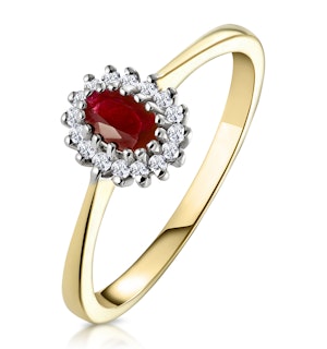 Ruby 5 x 3mm And Diamond 9K Gold Ring