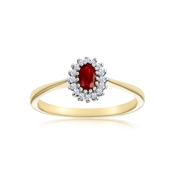 Ruby 5 x 3mm And Diamond 9K Gold Ring - Image 2
