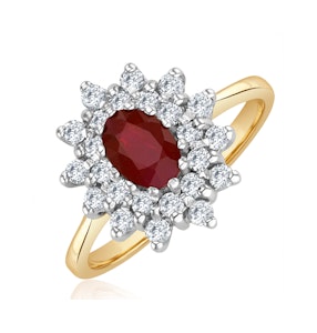 Ruby 6 x 4mm And Diamond 9K Gold Ring SIZES AVAILABLE J K