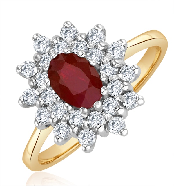 Ruby 6 x 4mm And Diamond 9K Gold Ring  A3372 - image 1