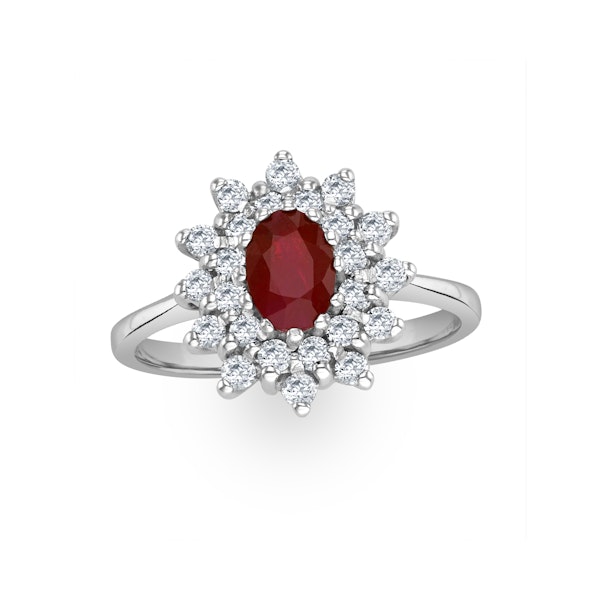Ruby 6 x 4mm And Diamond 9K White Gold Ring SIZE S - Image 2