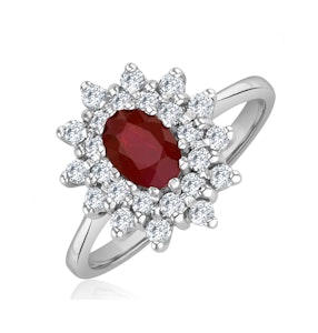 Ruby 6 x 4mm And Diamond 9K White Gold Ring SIZE S