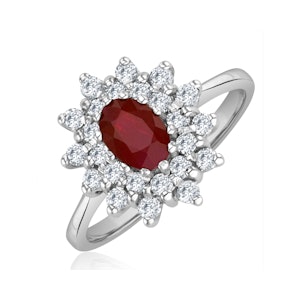 Ruby 6 x 4mm And Diamond 9K White Gold Ring SIZE S