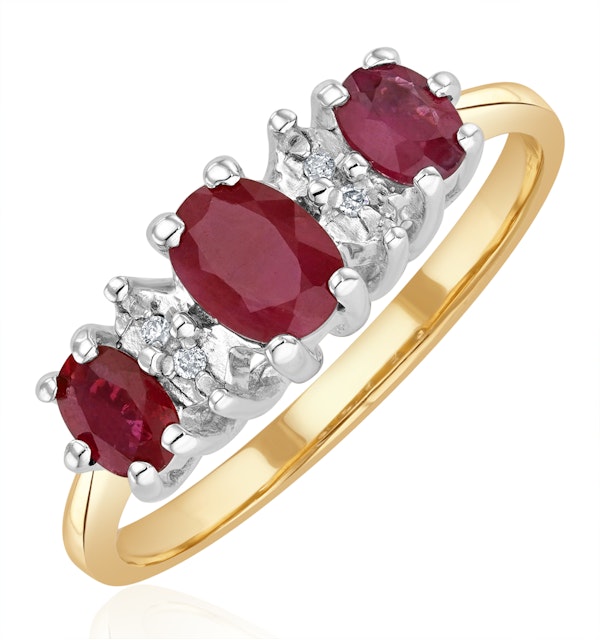 Ruby 0.85ct And Diamond 9K Gold Ring - image 1
