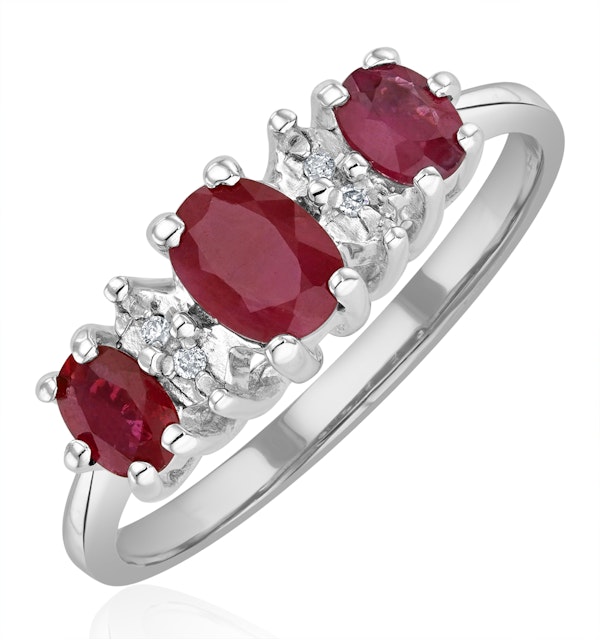 Ruby 0.85ct And Diamond 9K White Gold Ring - image 1