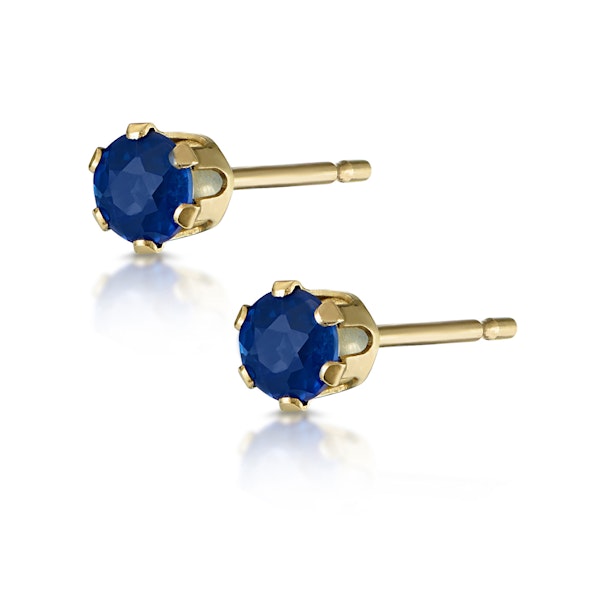 Sapphire 3mm 9K Yellow Gold Stud Earrings - Image 2