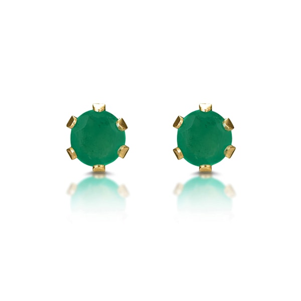 Emerald 3 x 3mm 9K Yellow Gold Stud Earrings - Image 1