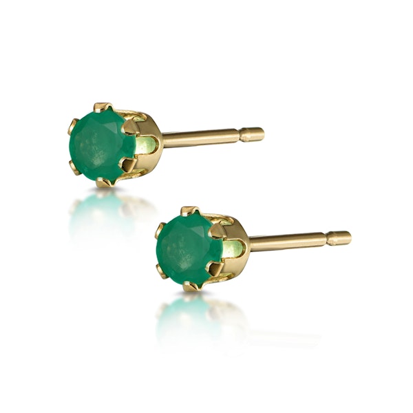 Emerald 3 x 3mm 9K Yellow Gold Stud Earrings - Image 2