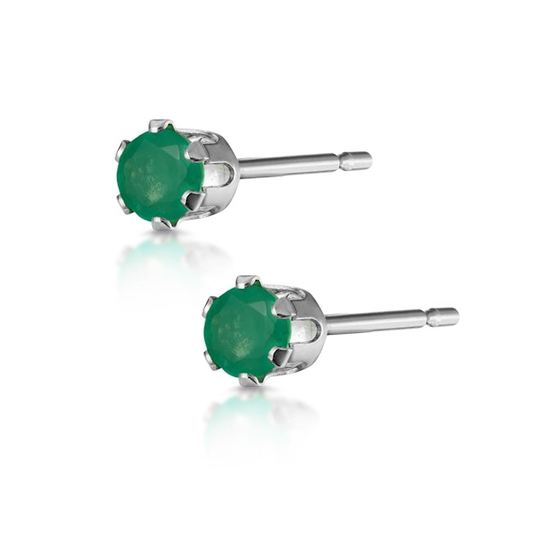 Emerald 3 x 3mm 9K White Gold Stud Earrings - Image 2