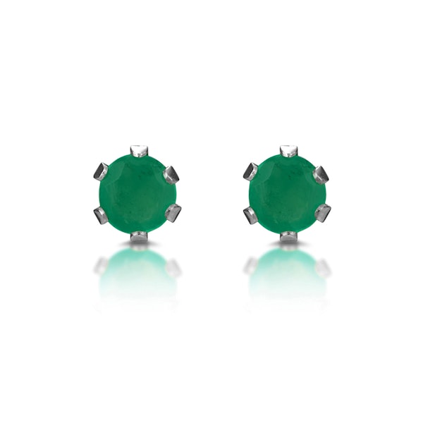 Emerald 3 x 3mm 9K White Gold Stud Earrings - Image 1